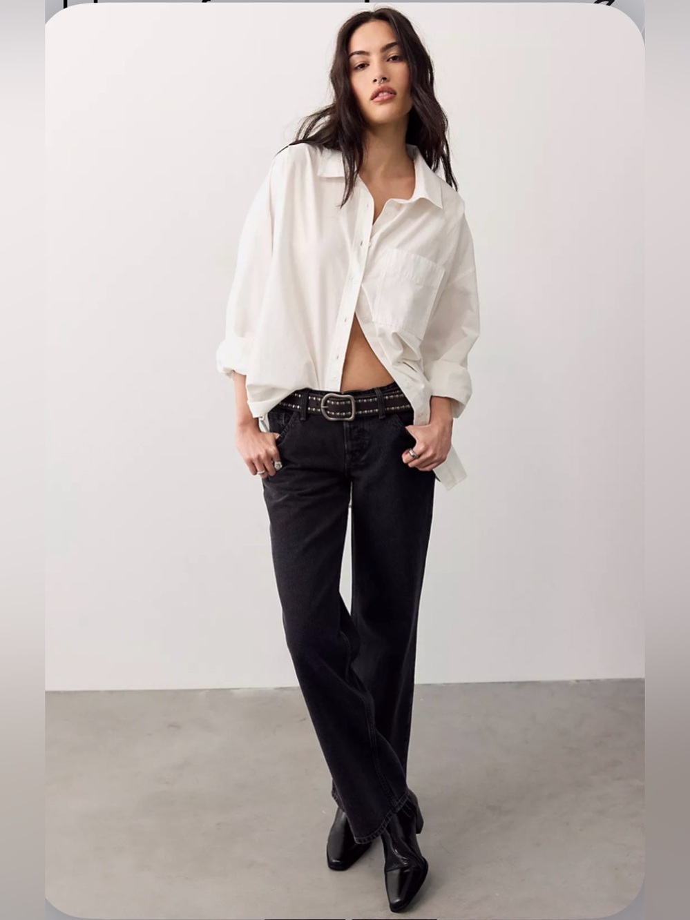 Free People Black Straight-Leg Mid Rise Jeans Size 30